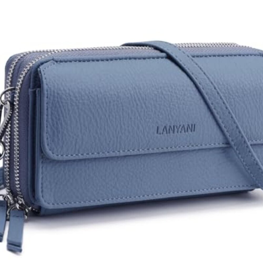 Vegan Leather RFID Crossbody Wallet Wristlet with Phone Pocket - Picture 2 of 8